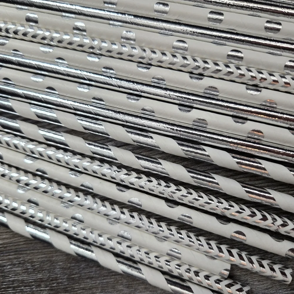 Silver & White Straws